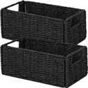 Vagusicc Wicker Storage Basket, Set of 2 Hand-Woven Paper Rope Wicker Basket, Small Storage Baskets for Organizing Toilet Paper Basket, Foldable Large Cube Storage Organizer Bins for Shelves (Black) (11.2"D x 6.1"W x 4.8"H)