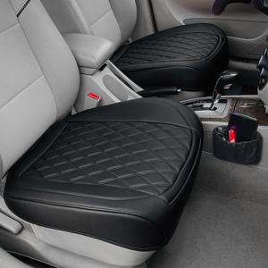 2 Pack Leather Front Car Seat Cover, Anti-Slip and Full Wrap Driver Car Seat Protectors with Storage Pocket, Luxury Waterproof Bottom Auto Seat Cushion Pad Mat for Most Vehicles (Black)