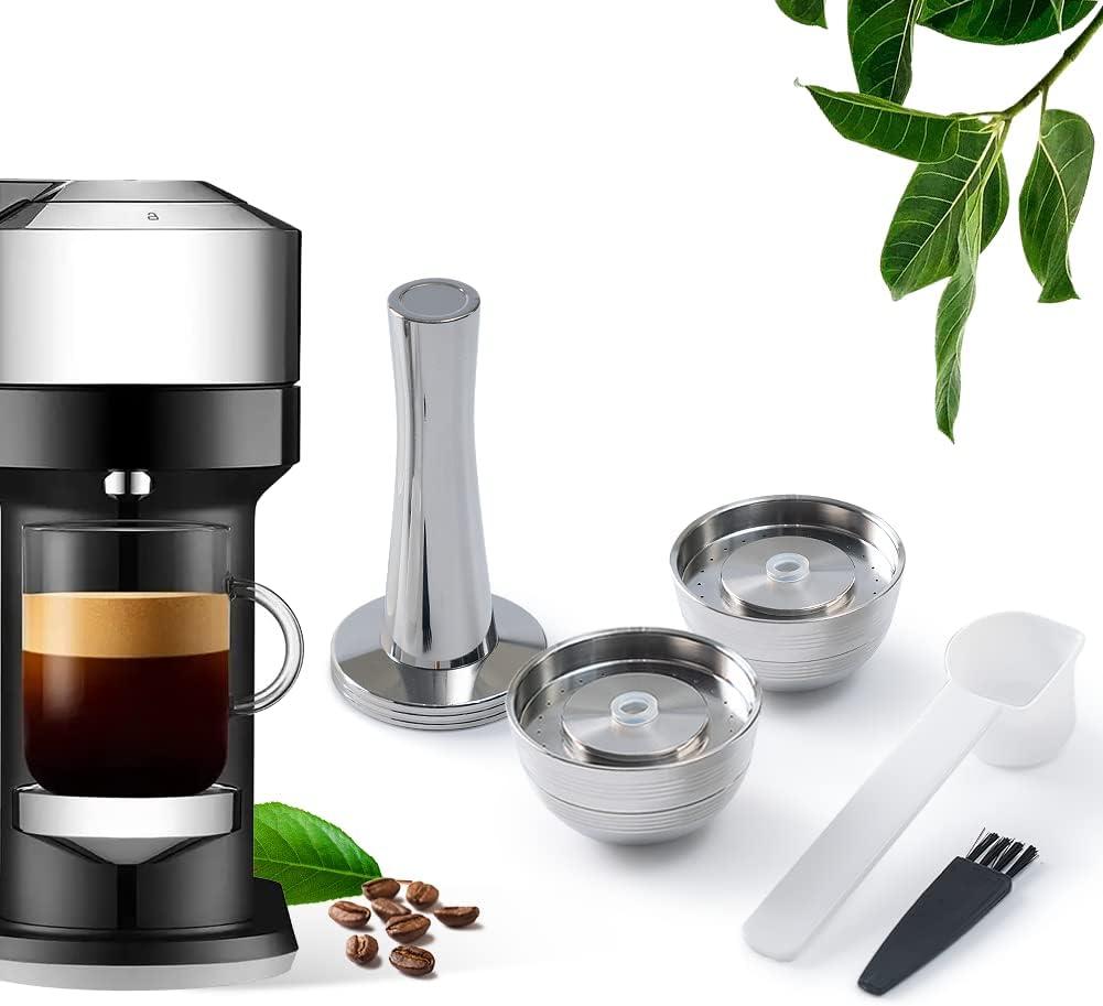 BENFUCHEN Nes presso Vertuo Pods Upgrade Version Only For Vertuo Next Coffee Brewer To Make 230 ML Crema Coffee, Stainless Steel Capsule Reusable Pods For Vertuo Next, 2 Capsules 1 Tamper