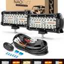 NAOEVO 7 Inch LED Light Bar, White Amber Offroad Fog/Driving Lights LED Pods with Strobe/Memory Function, 2 Leads Wiring Harness Included, Work for Truck Boat ATV UTV, 2-Pack (6 Modes)