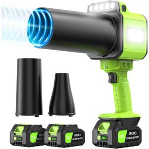 DEGGE Brushless Leaf Blower Cordless, Handheld Leaf Blowers with LED Work Light, Two Interchangeable Nozzles, Turbo Jet Blower for Lawn Care, Patio Cleaning, Garage Dust & Outdoor Use