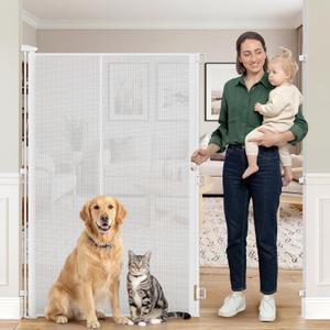 Reinforced 65" Extra Tall Baby Gate for Doorway, Jump-Resistant & Prevent Crawling Underneath Retractable Dog Gates Extra Tall, 0-55" W Retractable Pet Gate for Pet, Dogs, Cats, Puppies, Babies, White