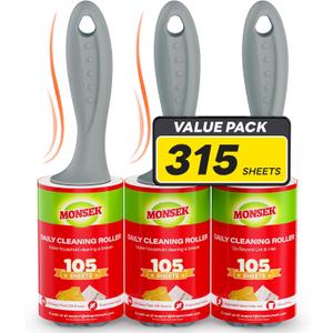 4X Extra Sticky Lint Roller for Pet Hair, Lint Rollers 315 Sheets Mega Value Set, Pet Hair Remover with 3 Upgraded Handle 3 Rollers, Portable Lint Remover for Clothes, Furniture, Dog & Cat Hair
