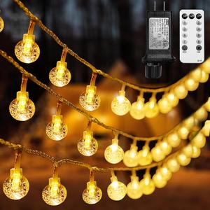 Globe String Lights 49.2 Feet 100 LED, Plug in Crystal Fairy String Lights with Remote Timer, 8 Modes Indoor Outdoor Hanging Globe Lights for Wedding Bedroom Classroom Patio Garden (Warm White)