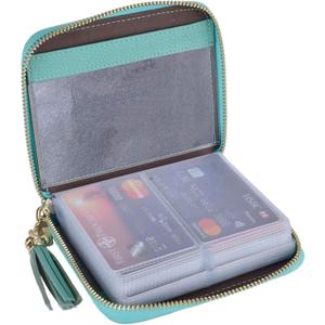 Easyoulife Womens Credit Card Holder Wallet Zip Leather Card Case RFID Blocking (Teal)