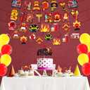 52 PCS Firefighter Birthday Party Decorations, Fire Truck Happy Birthday Banner, Cake Cupcake Topper, Yellow Red Balloons, for Fireman Firefighter Truck Themed Party Supplies