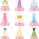 Princess Birthday Table Honeycomb Centerpieces Princess Table Topper Decor for Girl Birthday Fairytable Birthday Party Supplies Party Decorations (9 Pcs)