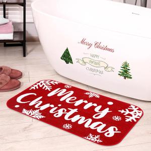 Tinideya Christmas Bathroom Rug 20"x 32" Xmas Bath Mat Red Xmas Bathroom Decor Reindeer Tree Snowflake Bath Mat Non Slip Absorbent Microfiber Washable Soft Holiday Shower Rug(Merry Christmas)