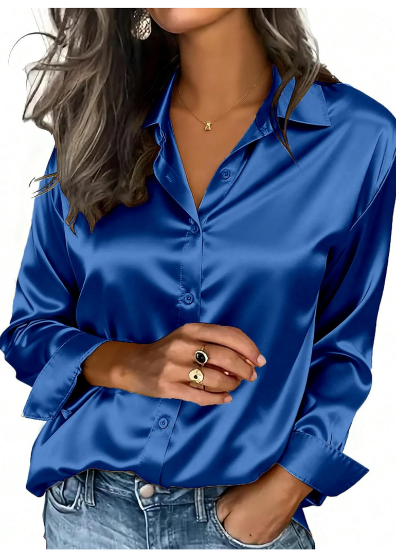 Women's Dressy Business Casual Silk Blouses Long Sleeve Button Down Satin Work Office Shirts Tops 2025, XL