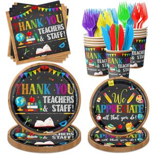 Teacher Appreciation Party Supplies,125Pcs Thank You Party Plates and Napkin We Appreciate All That You Do Tableware Decorations for Teacher Appreciation Week,Teacher Staff Party Decor