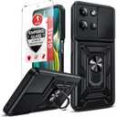 LeYi for Motorola Moto-G-2025 Case: Moto G 2025 Phone Case with Tempered Glass Screen Protector, Motorola G 2025 Case Military-Grade Protection with Kickstand Phone Case for Moto G 2025, Black