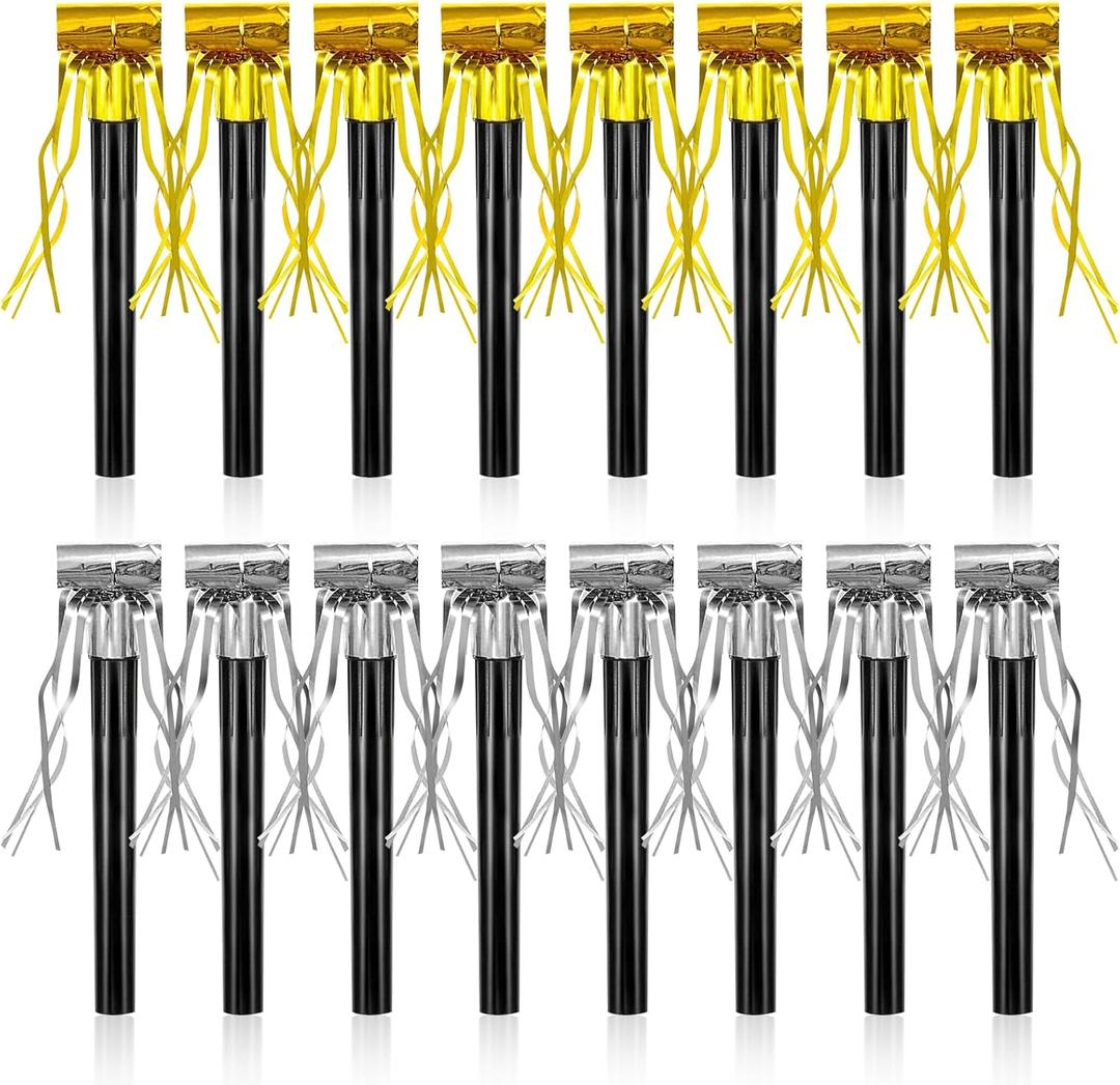 48Pcs Happy New Year Noise Makers, Gold and Silver Metallic Fringed Party Blowers New Years Noisemakers Blowouts Whistles for Birthday Baby Shower Christmas New Years Eve Party Supplies