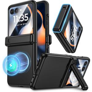 Maxdara for Motorola Razr 2025/2024 Magnetic Case, with [Hidden Kickstand] [Compatible with MagSafe] [Built-in Screen Protector] [Hinge Protection] Cover for Moto Razr 2025/2024, Black