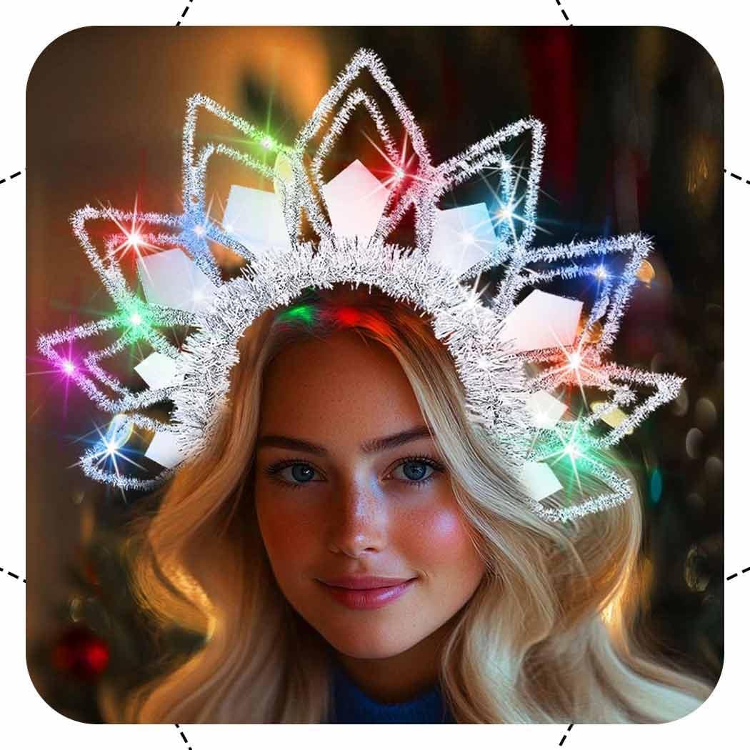Light Up Headband Led Silver Snowflake Headbands Glow Rave Party Costume Hair Accessories for Women