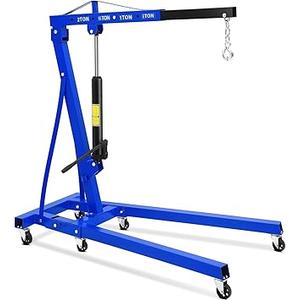 2 Ton Hydraulic Engine Hoist, 4400 LB Foldable Mobile Cherry Picker with 6 Casters & Adjustable Telescopic Booms, Heavy Duty Engine Crane for Garage, Warehouse, Auto Repair, Blue