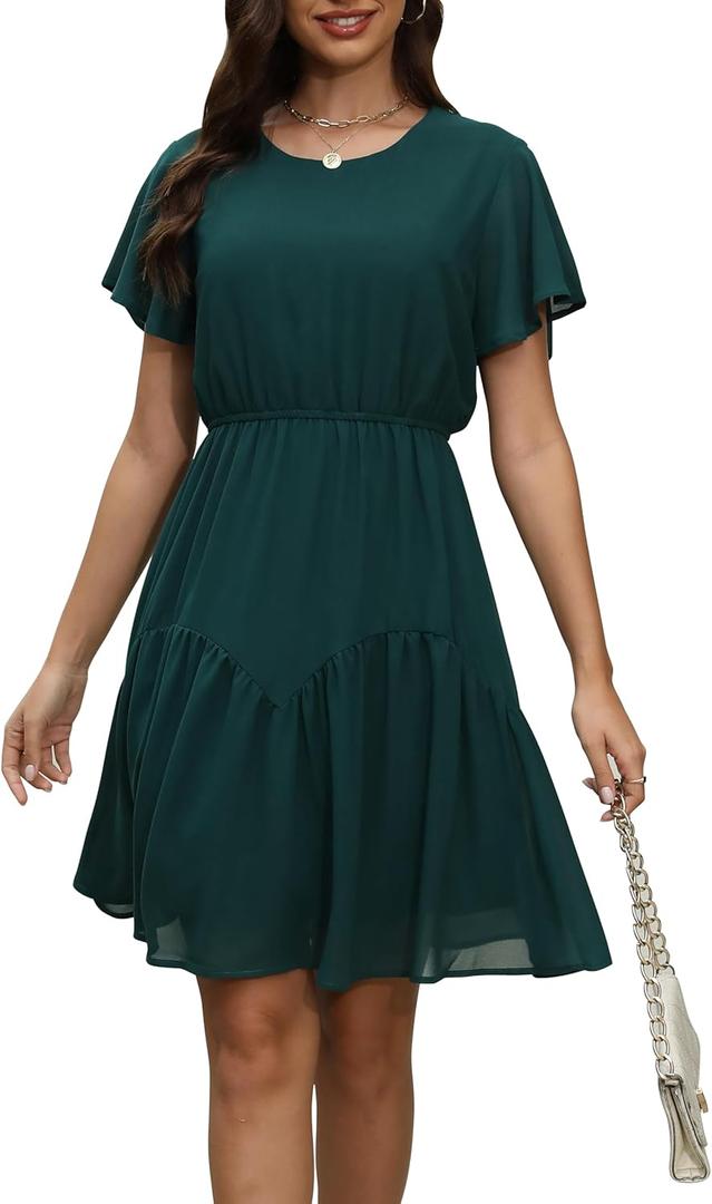 Manydress Women's Chiffon Floral Dresses Casual Summer Boho Flutter Sleeve Flowy Skater Western Dress MY112 (X-Large, Green) Manydress Women's Chiffon Floral Dresses Casual Summer Boho Flutter Sleeve Flowy Skater Western Dress MY112 (X-Large, Green)