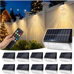 LumiZen Solar Fence Lights 12 Pack, 12 Modes RGB Color Glow LED Solar Lights with Remote Dimmable Outdoor Waterproof，Dusk to Dawn Solar Light for Patio, Backyard, Deck, Fence, Railing,Wall,Step