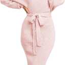 Chang Yun Women's Long Maxi Sweater Dresses Sexy Wrap Batwing V Neck Slit Open Back Holiday Bodycon Dress with Belt