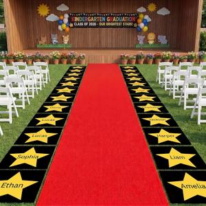 Flutesan 2ft x 15ft Graduation Red Carpet Runner with 100 Pcs Yellow Star Shaped Cutouts 2026 Preschool Kindergarten Graduation Decorations Set for Preschool Photography Party Decorations
