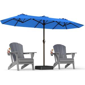 PatioKingdom 15FT Large Patio Umbrella with Base, Double Sided Rectangular Outdoor Umbrella with Sturdy Fiberglass Ribs, Market Umbrella for Pool,Garden,Backyard,Deck (Navy, 15FT)