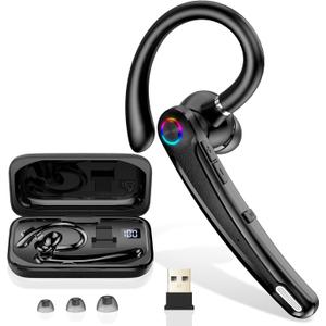 Bluetooth Headset V5.4, 115H Playtime Wireless Bluetooth Earpiece with Dual Mic Noise Cancelling Computer Headset Hand Free Headphones for Trucker, Driver, Office, Home, Work, Business (Black)