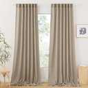 RYB HOME Linen Curtains for Windows - Airy Semi Sheer for Bathroom Kids Room Doorway, Privacy Assured Home Decor Elegant Shabby Chic, 52 inch Width x 102 inch Length, Khaki, 2 Panels Set