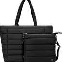 TEKGERLU Puffy Quilted Tote Bag for Women - Lightweight Handbag with Multiple Compartments for Gym, Work, Travel (Black)