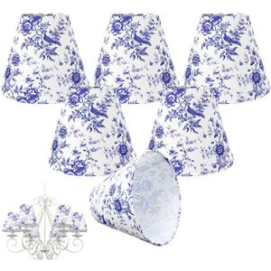 6 Pcs Chandelier Lamp Shades 3" Top x 6" Bottom x 5" Slant Mini Lampshades French Countryside Toile Clip on Lamp Shades Mini Droplight Covers Light Chimney for Pendant Wall Lamp Lights(Blue)
