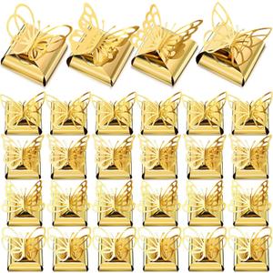Maitys 50 Pcs Butterfly Party Favor Candy Gift Boxes 2.5 x 2.5 in Small Cute Butterfly Laser Gift Bags Wedding Birthday Favor Mini Tiny Candy Paper Box Bag for Wedding Birthday Party(Gold)