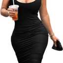 Mokoru Women's Casual Basic Pencil Tank Dress Sexy Sleeveless Bodycon Midi Club Dress (Black)