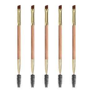 Duo Eyebrow and Eyelash Brush Set - Spoolie and Angled Brow Brush for Eye Makeup (5pcs, Yellow)