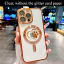 for iPhone 16 Pro Max Case, Glitter Clear Cute Paw Love Heart, Compatible with MagSafe, Strong Magnetic Full Camera Lens Protection Cover, Soft Slim Bling Phone Case 6.9" - Orange