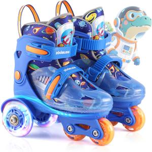 Kids Roller Skates for Beginners ZOOBLISS Toddler Roller Skates for Boys Ages 37 with LightUp Wheels & 4 Adjustable Sizes, TriWheel Training Skates for Kids (Cosmic Blue) Size: S