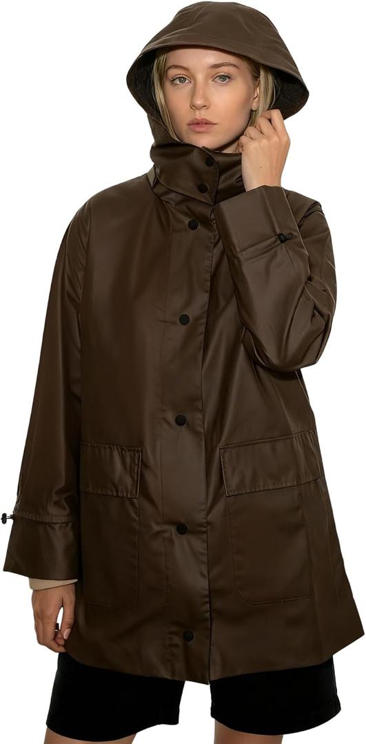 Women’s Lightweight Rain Coat, outdoor coat – Waterproof Raincoat Jacket with Hood, Classic Button-Up Trench Coat for Women (EXP 08/18/26)