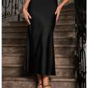 GORGLITTER Women's Long Silk Satin Maxi Skirts Going Out Outfits High Waisted Flowy A Line Silk Brunch Elegant Festival Black Large