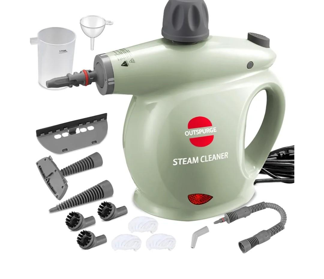 Handheld Steam Cleaner, Pressurized Multi-Surface Steam Shot with 13 Accessories, Safety Lock, Steamer for Cleaning Floor, Upholstery, Grout, Windows, Couch and Car, Green
