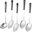 5-Piece Stainless Steel Serving Spoon Set, Large Serving Spoons with Ladle & Slotted Spoon, Metal Serving Spoons for Cooking, Buffet, Soup, Rice, Commercial & Home Kitchen