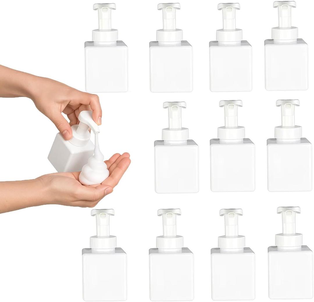 12 Piece 250ml Foam Soap Dispenser, Travel Foam Dispenser. Refillable Plastic Pump Hand Soap Bottle, Travel Essentials, Clear Container for Bathroom Vanity (White)