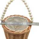Rustic Wicker Rattan Wedding Flower Girl Baskets,Woven Rattan Storage Basket with Pearl Handles,Woven Eggs Candy Basket for Wedding Home Garden Decor (B)