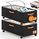 Under Bed Storage with Wheels, 12" Height Under Bed Storage Extra Deep Under Bed Storage Containers, Perfect for 14'' Bed Frame, No Assemble Metal Rolling Underbed Storage for Clothes Shoes Blankets (Extra-Tall Design)