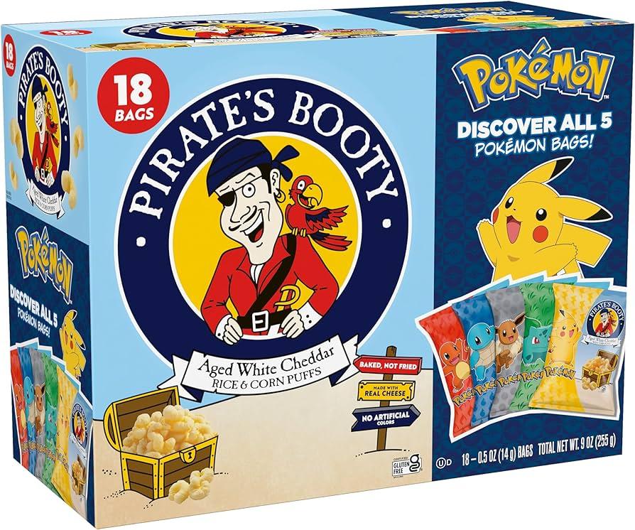 Pack Of 3, Pirate's Booty Aged Chips White Cheddar Puffs Snack Multipack Pokemon - 9 Oz/18 Ct, BB Date 01/26/2026