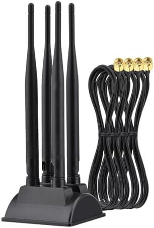 Eightwood Dual Band WiFi 6 Antenna 2.4GHz 5GHz, 4 RP-SMA Connector WiFi Antenna Magnetic Base for PC Desktop Computer PCIe Bluetooth Card Wireless Router and Access Point