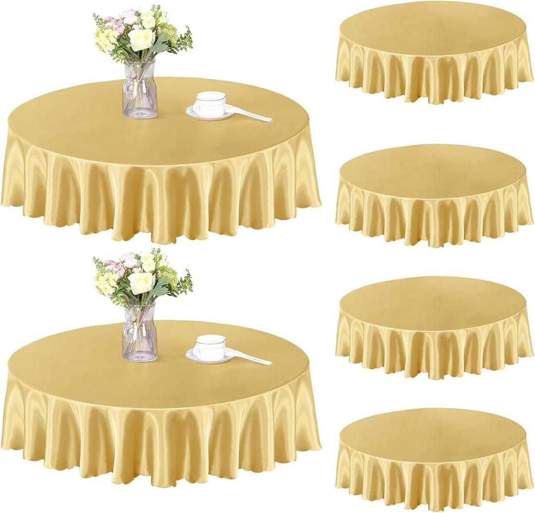 Homiest 6 Pack 60 Inch / 5ft Round Tablecloth Satin Table Cover, Gold Table Cloth Overlay for Wedding Reception Graduation Banquet