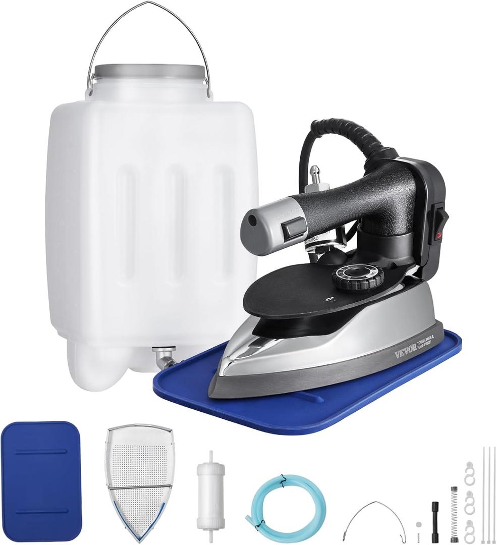 VEVOR Gravity Feed Steam Iron - 1000W Iron with 3.5L Tank, Demineralizer Cartridges, Non-Stick Ironing Shoe, 5 Temperature Settings