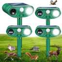 2026 Upgraded Solar Ultrasonic Animal Repellent IP65 Waterproof Deer Repellent Devices Motion Activated Cat Deterrent Outdoor with Flash Light to Keep Rabbit Skunk Squirrel Bear Out of Garden, 4 Pack