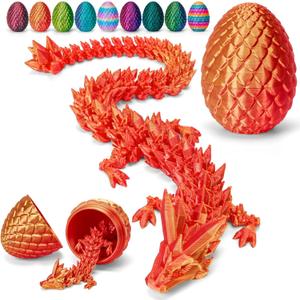 TBOLINE 12" 3D Printed Dragon Egg, Easter Basket Stuffers for Kids, Large Prefilled Easter Eggs, Stuffed Egg Hunt Fillers with Easter Toys, 3D Printer Animals Fidget Toys for Girls Teen 5-7 4-6 8-12 (Laser Red)