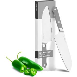 Misen Japanese Santoku Chef Knife - 7.5 Inch High Carbon Stainless Steel - Classic Japanese Knife Design for Cutting, Slicing, and Chopping - Razor Sharp Japanese Style Kitchen Knife, Gray