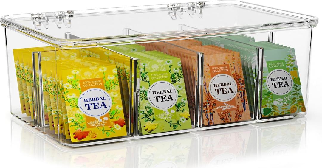 Utopia Home Stackable Clear Tea Bag Organizer With Lid - Storage Box For Countertops, Cabinets, Pantry (Pack of 1)