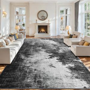 4x6 Area Rugs for Living Room, Washable Abstract Soft Bedroom Rug Non-Slip Low Pile Stain Resistant Indoor, Large Thin Modern Throw Carpet for Kitchen Farmhouse Nursery Office Home Decor, Grey Black