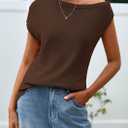 PRETTYGARDEN Womens Off The Shoulder Tops 2026 Summer Casual Short Sleeve Tunic T Shirts Lightweight Knit Sweaters (Brown, XXL)